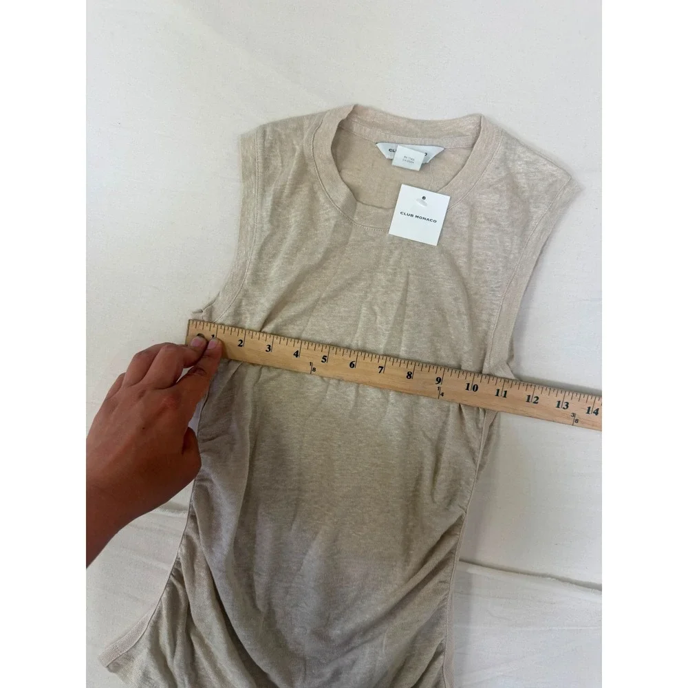 Club Monaco Womens Ruched Side Sleeveless‎ Crew Neck Top Beige Oatmeal XS NWT